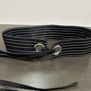 Black Michael Kors Leather Belt with White Stitching.